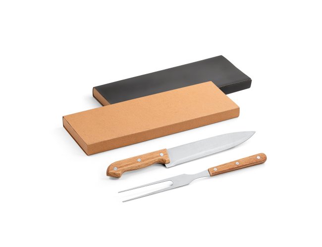 Alioli. Kit Churrasco Em Caixa Kraft Com 2 Utensílios 3M Aço Inox E Bambu