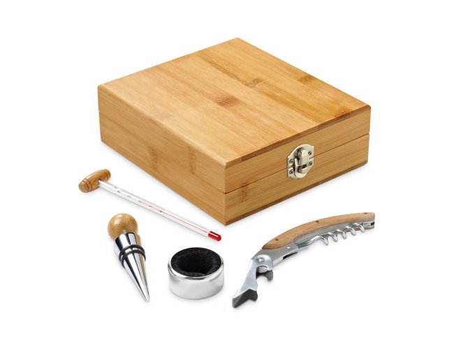 Cabernet. Conjunto Para Vinho Em Bambu E Zinco
