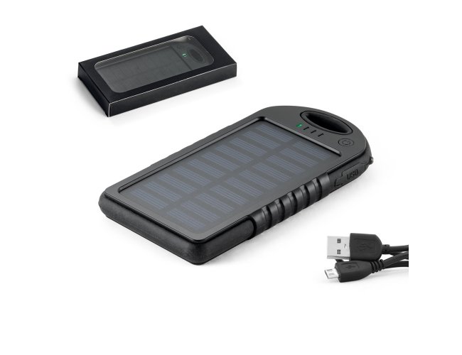 Day. Bateria Portátil Solar Em Abs Com Painel Solar E Led 2.000 Mah