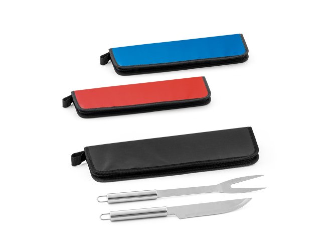 Durand. Kit Churrasco Em Estojo Em 210D Com 2 Utensílios Em Aço Inox