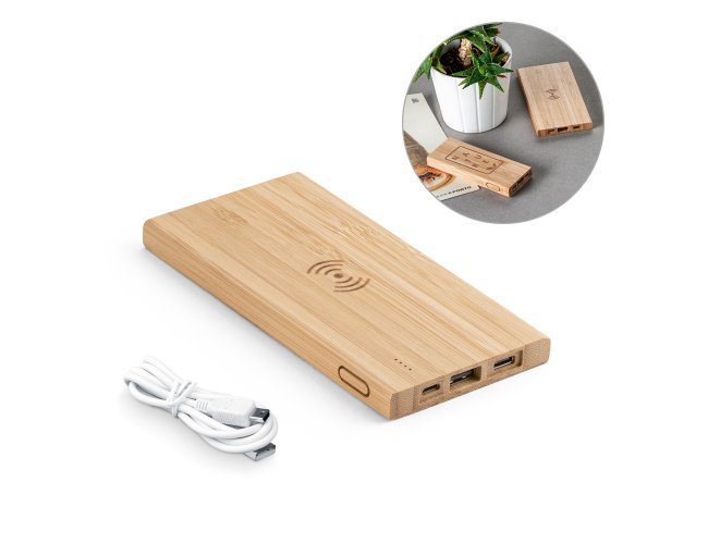 Fitch Eco. Bateria Portátil Em Bambu 5.000 Mah