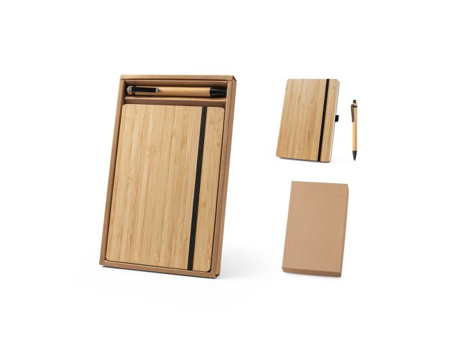 Gaiman. Conjunto De Caderno A5 Em Bambu Com Páginas Pautadas E Esferográfica Em Bambu