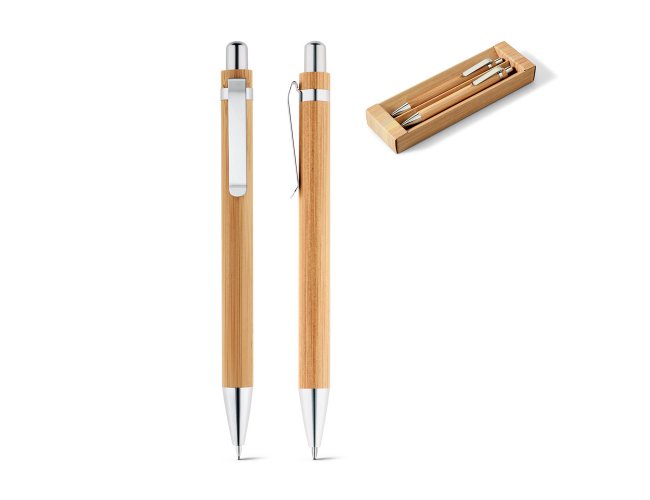Greeny. Conjunto De Esferográfica E Lapiseira Em Bambu