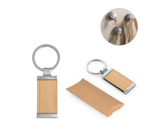 Homer Square. Chaveiro Retangular Em Bambu Com Revestimento Em Metal