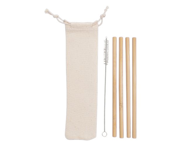Kit Canudos De Bambu Com Escova De Limpeza