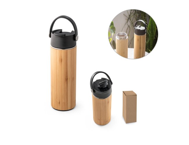 Laver. Squeeze Térmica Em Bambu, Aço Inoxidável E Pp 440 Ml