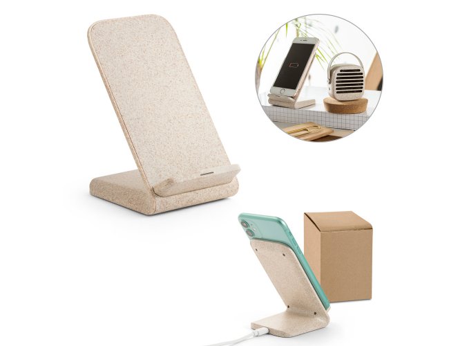 Maxwell. Suporte Para Celular Com Carregador Wireless Em Fibra De Palha De Trigo E Abs