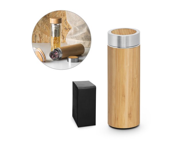 Naturel. Squeeze Térmica Em Bambu E Aço Inox 430 Ml