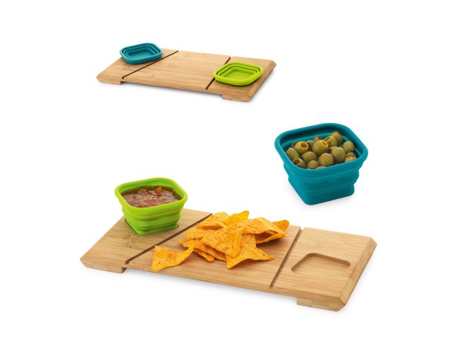 Paprika. Base De Mesa Em Bambu Com 2 Potes Retráteis Em Silicone