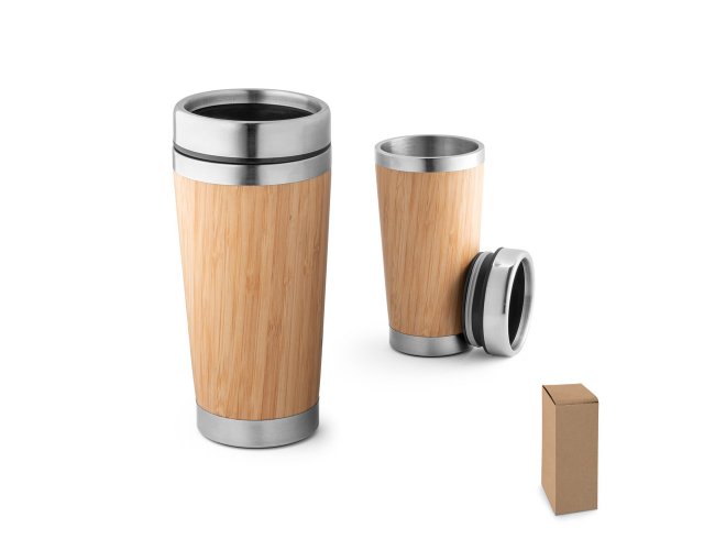Pietro. Copo De Viagem Em Bambu E Aço Inox 500 Ml