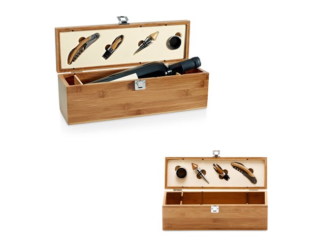 Syrah. Conjunto Para Vinho Em Bambu E Zinco